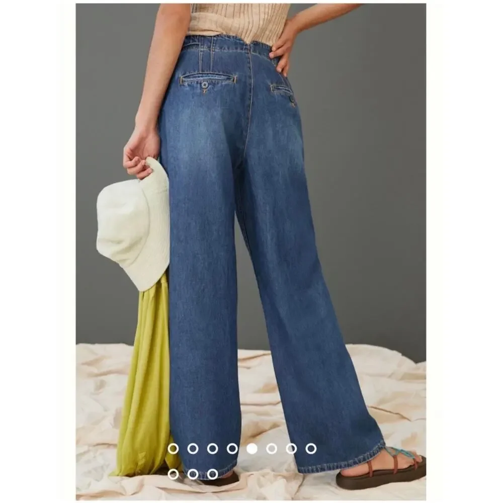 Anthropologie Pilcro Jeans Womens 26 Blue Pleated Baggy Wide Leg Relaxed Denim